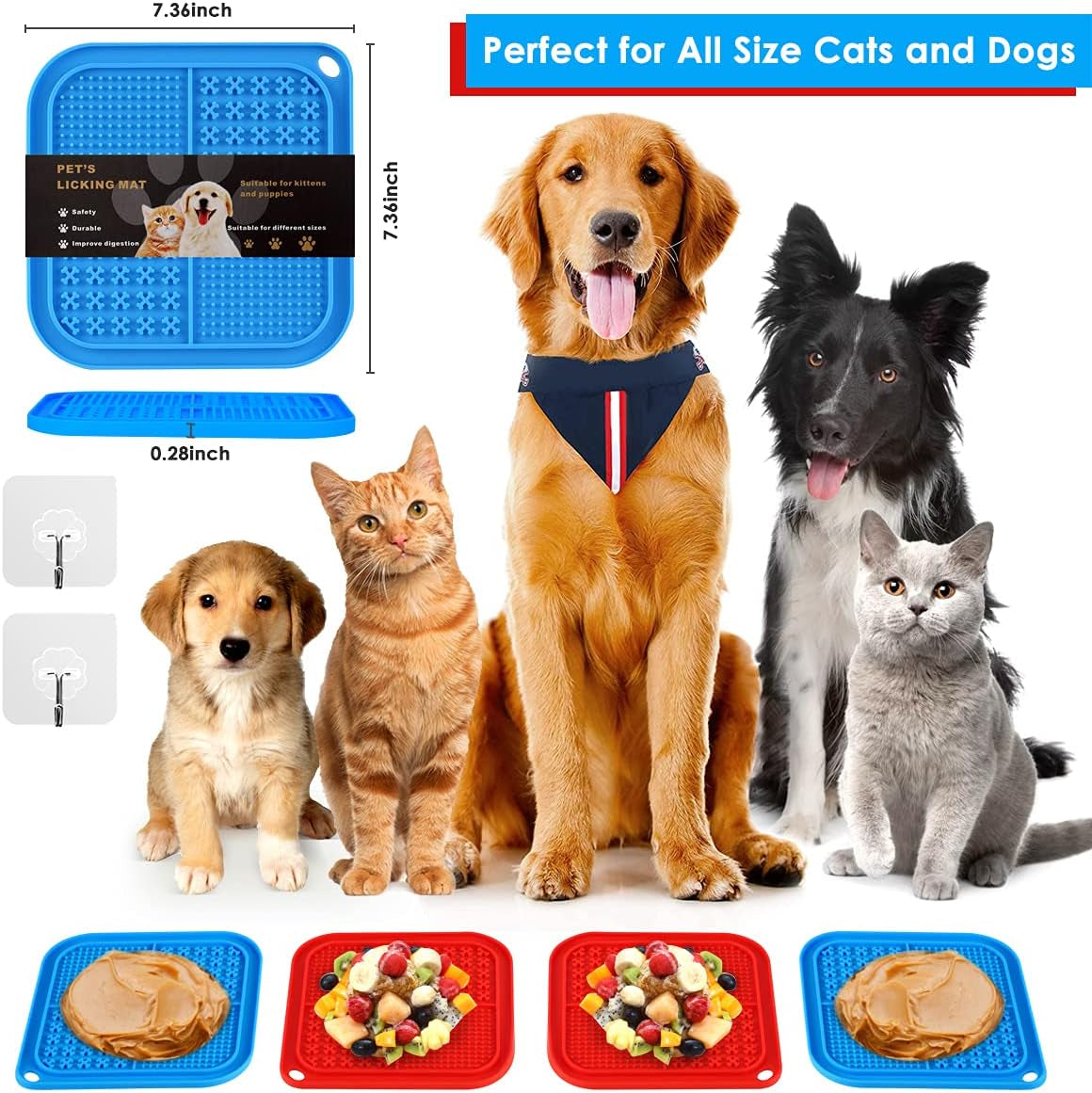 Lick Mat for Dogs & Cats, Slow Feeder Dog Bowls with 40 Suctions, Anxiety Reducer, Bpa-Free Silicone, Blue
