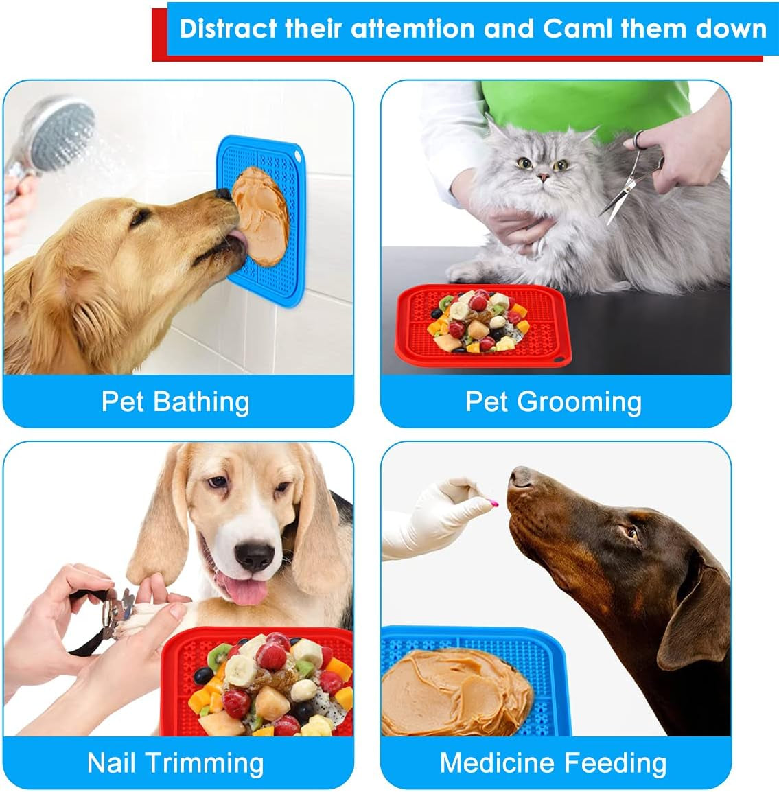 Lick Mat for Dogs & Cats, Slow Feeder Dog Bowls with 40 Suctions, Anxiety Reducer, Bpa-Free Silicone, Blue
