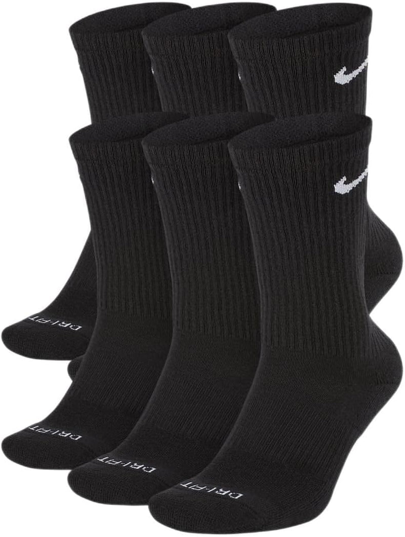 Everyday plus Cotton Cushioned Crew Socks (6 Pair) (Black, Large)