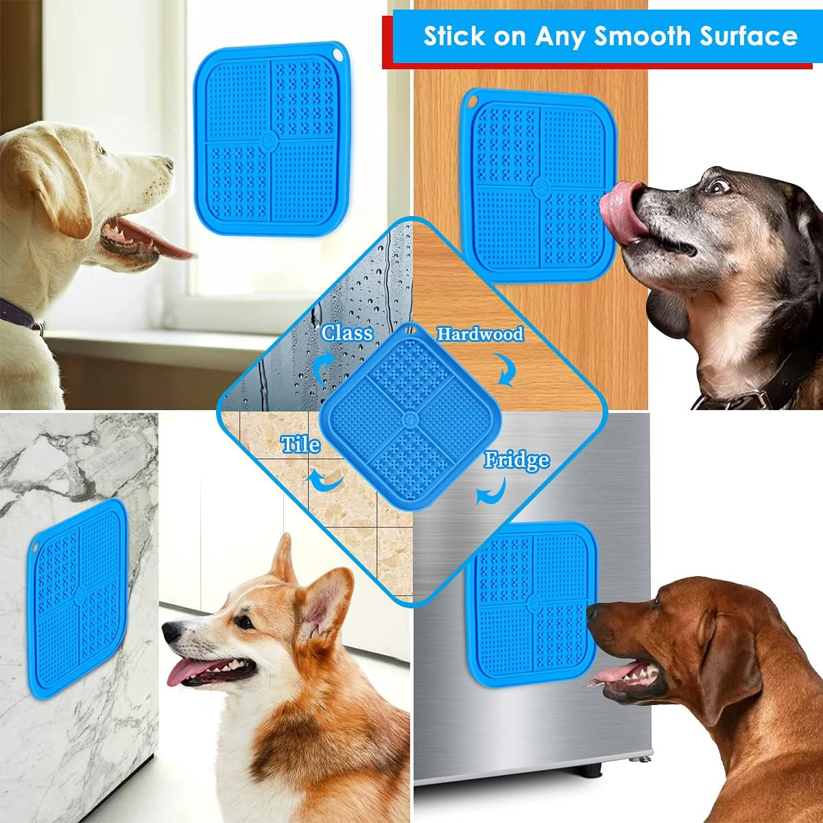 Lick Mat for Dogs & Cats, Slow Feeder Dog Bowls with 40 Suctions, Anxiety Reducer, Bpa-Free Silicone, Blue