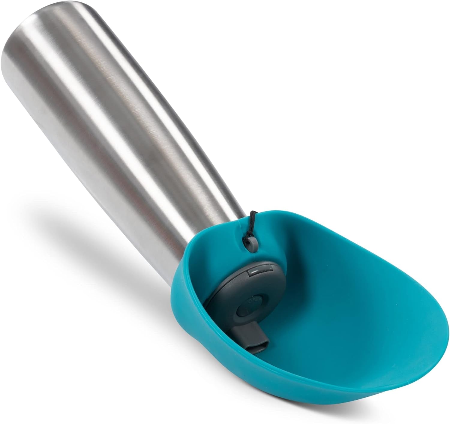 Double Wall Vacuum Insulated Stainless Steel Travel Water Bottle with Silicone Flip up Bowl | Pet Travel Necessity | Camping, Hiking, Walking Accessory | 20 Oz / 600Ml | Blue